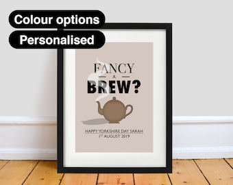 Fancy A Brew? Illustrated Print - Yorkshire Dialect - A4/A3/A2 poster print, Yorkshire tea, Brown Betty teapot