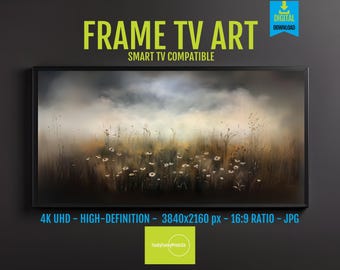 Vintage Wildflower Landscape Frame TV Art, Moody Countryside Samsung Frame Art, Rustic 4K Digital Download