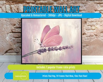 Butterfly Art Print on Lavender Flowers – Dreamy Impressionist Style Printable Wall Art, Whimsical Nature Decor Instant Download