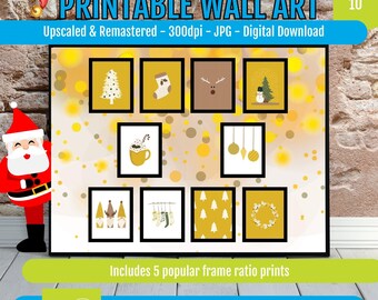 Yellow Minimalist Christmas Wall Art, 10  Prints, Modern Holiday Decorations, Festive Winter Digital Prints, Scandinavian Holiday Decor