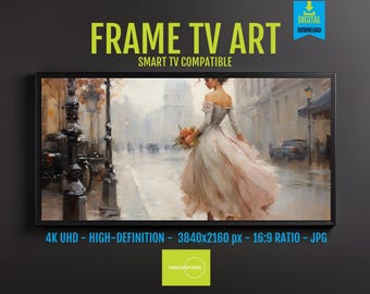 Elegant Woman Digital Download, Vintage Street Scene, Floral Gown (4K UHD)