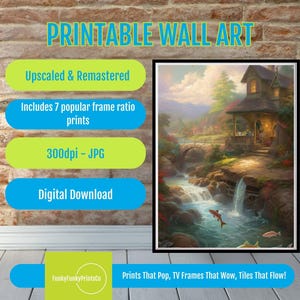 Cozy Cottage Waterfall Print: Thomas Kinkade Inspirierte Landschaft (Digitaler Download)