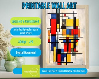 Cubism Wall Art Printable - Colorful Abstract Geometric Poster, Modern Mid Century Home Decor, Vibrant Digital Download for Unique Walls