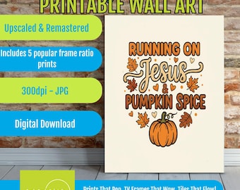 Christian Wall Art Printable Fall Decor: Colorful Jesus Pumpkin Spice Illustration, Whimsical Autumn Seasonal Digital Design