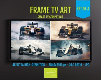 4K Frame TV Art Set of 4 for 16:9 Screens, Formula 1 Racing for Samsung The Frame, UHD Motorsport Slideshow Pack, Living Room Decor