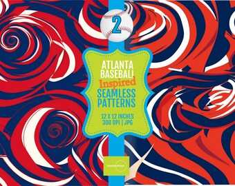 PRINTABLE Tiles Atlanta Baseball Colors, 12x12 Seamless Digital Pattern Papers, 300dpi JPG, Sports Inspired PRINTABLE Downloads