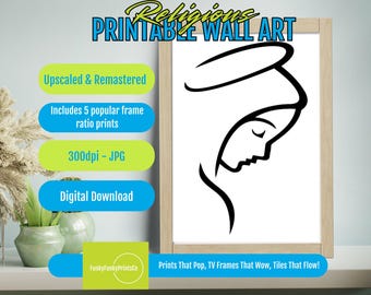 Christian Wall Art Printable - Modern Minimalist Black & White Woman Profile Line Drawing for Religious Decor, Instant Digital Download
