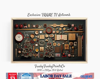 Festive Samsung FRAME TV Art - Farmhouse Christmas Decor, Knolling Style | High-Res Digital Download | 4K HD 16:9