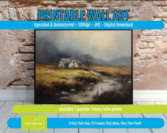 PRINTABLE Wall Art - Moody Landscape Painting, Individual Print - Antique Oil Painting, Farmhouse Decor, Digital Download