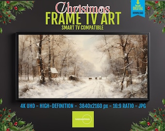 Winter Landscape TV Art: Snowy Pines and Festive Glow (4K HD)