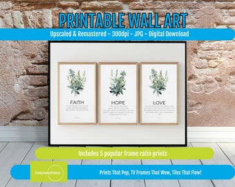 Faith Hope Love Print Set: Botanical Christian Scripture (Digital Download)