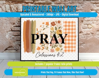 Scripture Art Printable Beige Checkered Wall Decor with Blooming Flowers, Earthy Faith-Based Digital Art in Warm Tones