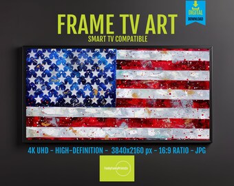 USA Flag Painting for Samsung Frame TV Art, Modern Digital Download, Abstract Patriotic American Flag Decor, Red White Blue Wall Art
