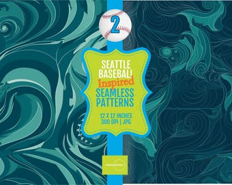 Seattle Baseball Seamless Pattern 12x12 PRINTABLE Digital Papers, 300 DPI JPG Tiles, Seattle Sports Color Design, Baseball Inspired