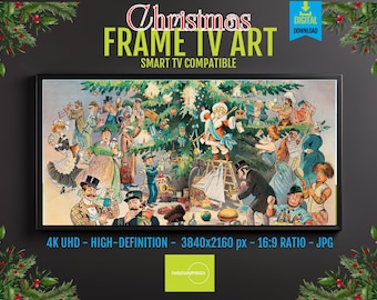 Vintage Santa Christmas Wall Art: Jolly Holiday Scene Digital Download