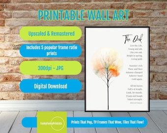 Oak Tree Poem Print: Tennyson Watercolor Wall Art (Digital Download)