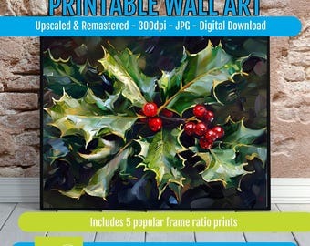 December Birthflower Print: Holly Botanical Christmas Wall Art