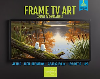 Cartoon Ghosts Digital Print: Playful Fall Foliage - 4K Instant Download