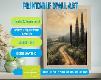 Tuscan Road to Serenity - Vintage PRINTABLE Wall Art, Italian Countryside Painting, Rustic Farmhouse Decor, Digital Download
