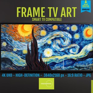 Starry Night Frame TV Art: Van Gogh-Inspired Indigo Blue (Digital Download 4K HD Screensaver)