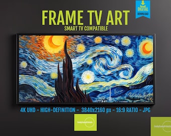 Starry Night Frame TV Art: Van Gogh-Inspired Indigo Blue (Digital Download 4K HD Screensaver)