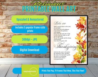 Psalm 100 Bible Verse Wall Art Printable, Enter His Gates with Thanksgiving Christian Decor, Faith and Gratitude Digital Download