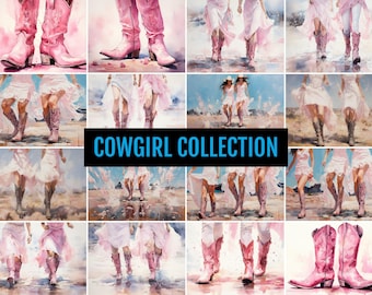 Pink Cowgirl Prints Set: Boho Western Wall Art (Digital Download, 24 Piece Set