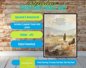 Christian Wall Art Psalm 23 Illustrated Set - Shepherd & Sheep Spiritual Home Decor, Faith-Based Religious Artwork PRINTABLE