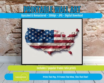 Printable Decor USA Map American Flag Art – Instant Digital Download, Modern Wall Art, Unique Graphic Design, Red White Blue