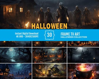 Halloween TV Art Collection: Digital 4K Spooky Prints (Set of 30)