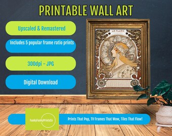 Art Nouveau Zodiac PRINTABLE Wall Art, Alphonse Mucha Inspired Vintage Astrology Print, Bohemian Decorative Artwork, Retro Horoscope Decor