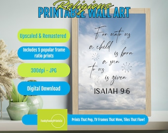 Digital Art Isaiah 9 6 Christian Wall Art Printable, Inspirational Scripture Decor, Serene Faith Canvas, Heavenly Instant Download