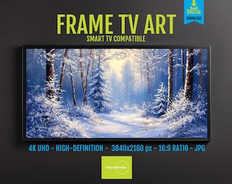 Samsung Frame TV Art – Winter Wonderland Snowy Forest Scene, Cozy Winter Landscape Digital Download, 16×9 HD Screensaver Decor