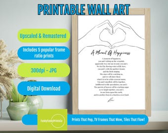 Rumi Poem Print: Minimalist Black and White Hand Heart Design (Digital Download)