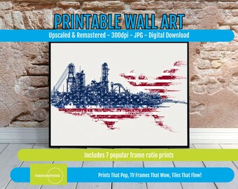 Bold Color Palette Stylized Map Printable Wall Art - Modern US Map Printable, Patriotic Digital Download, Abstract Red Blue Home Decor