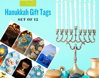 Celebrate Hanukkah Gift Tags - Chanukah Decor - PRINTABLE Holiday Labels, Set of 12, Jewish Tradition, Digital Download