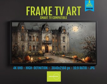 Halloween Screensaver: Gothic Mansion, Bats and Pumpkin Path - 4K UHD