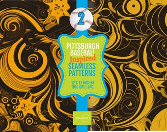 Digital Tiles Pittsburgh Baseball Colors, 12x12 Seamless Printable Patterns, 300 DPI JPG, Sports Printable Digital Papers Download