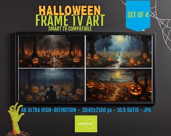 Samsung Frame TV Art - Spooky Pumpkin Forest 4K Halloween Download | Eerie Jack-O'-Lantern Decor | Moody Fall Aesthetic