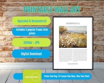 Desiderata Poem Print by Max Ehrmann – Inspirational Wall Art, Calming Nature Decor, Spiritual Quote Poster, Elegant Floral Digital Download