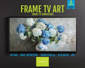 Blue Hydrangea Samsung TV Art: Chinoiserie Floral Still Life (Digital Download)