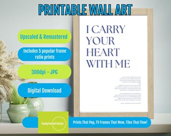 E E Cummings Poem Printable Wall Art - Carry Your Heart Love Quote, Romantic Poetry Decor, Modern Literary Print, Sentimental Gift