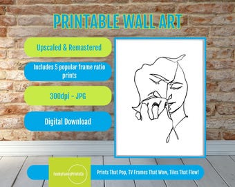 One Line Face Art Print – Minimalist Boho Portrait, Modern Black and White Wall Decor, Elegant Abstract Line Drawing Digital Download