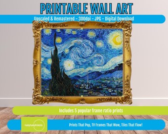 Starry Night Print by Van Gogh, Famous Painting Digital Download, Unique Nightscape Wall Art, Art History Decor for Home