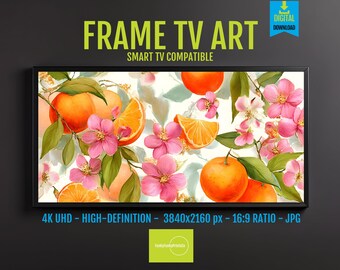 Wall Art Decor for Samsung Frame TV – Vibrant Oranges & Pink Flowers, Botanical Digital Art, 4K UHD Instant Download, Modern Home Decor