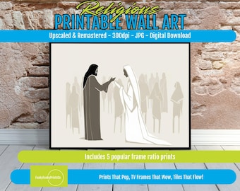 Jesus and Woman Art Print: Modern Christian Wall Decor (Digital Download)