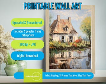 Charming Cottage by the Lake - PRINTABLE Wall Art - Serene Landscape Digital Download, Rustic Country Home Decor