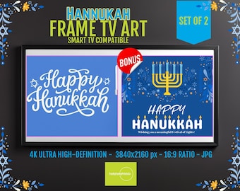Samsung Frame TV Art - Happy Hanukkah Decor, 8 Nights of Menorah Lighting Screensaver, Unique Frame TV Artwork for Holiday Celebration