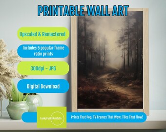 Moody Forest Digital Wall Art Misty Woodland Print, Ethereal Light Rustic Home Decor, Mystical Forest Path Landscape, Instant Download