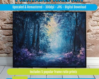 Enchanted Forest Pathway - A PRINTABLE Serene Impressionistic Scene of Mystical Light and Colorful Blossoms in Nature, Downloadable Art